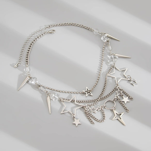 Jewelry Alloy Pendant Necklace With Fivepointed Star Geometric Pattern And Electroplating Treatment Iron Chain Acrylic Beads And Gravel