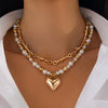 Jewelry Alloy Pendant Necklace With Imitation Pearl Beaded Clavicle Chain Heart Shape Electroplating Versatile Style For Women