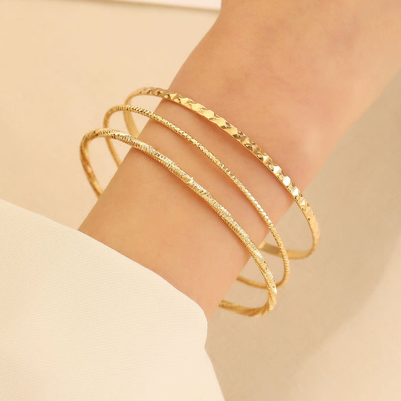 Jewelry Alloy Plain Circle Thin Ring Beating Pattern Electroplating Geometric Bracelet Suit