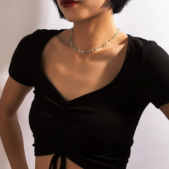 Jewelry Alloy Resin Drop Shape Beaded Necklace Electroplating