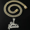 Jewelry Alloy Rhinestone Diamond Stitching Letter Pendant Necklace Hiphop Style Cuban Chain
