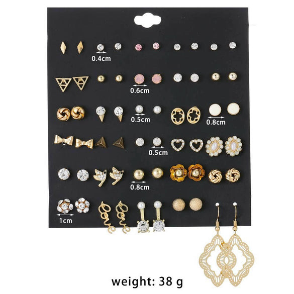 Jewelry Alloy Rhinestone Hollow Love Imitation Pearl Geometric Electroplating Earrings Set