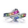 Jewelry Alloy Ring Women's Geometric Style With Diamond Rainbow Gem Red And Blue Zircon Electroplated