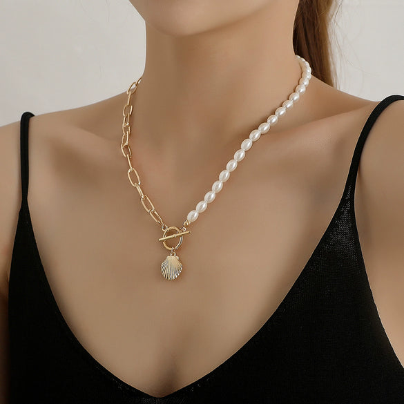 Jewelry Alloy Shell Scallop Pendant Necklace With Electroplating Treatment