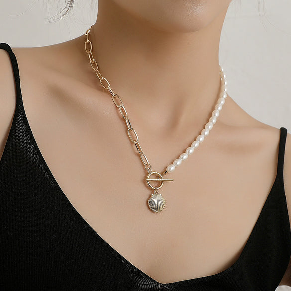 Jewelry Alloy Shell Scallop Pendant Necklace With Electroplating Treatment