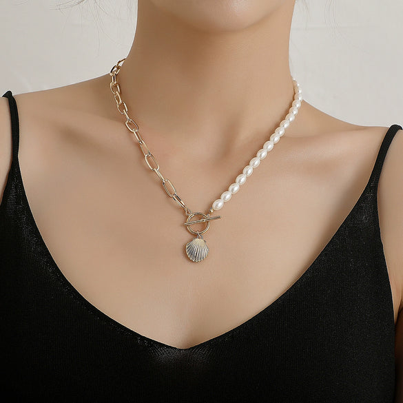 Jewelry Alloy Shell Scallop Pendant Necklace With Electroplating Treatment