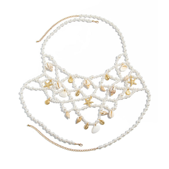 Jewelry Alloy Shell Starfish Imitation Pearl Pendant Waist Chain Body Chain