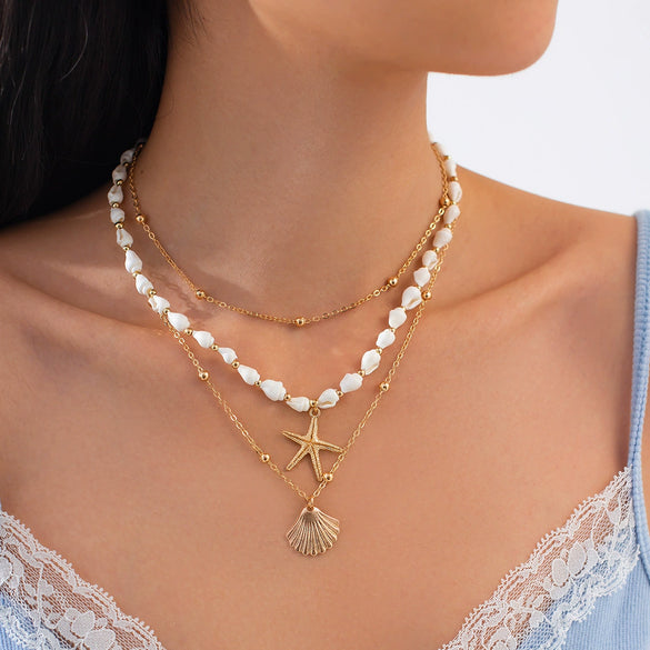 Jewelry Alloy Shell Starfish Pendant Clavicle Chain Copperclad Iron Electroplating Geometric Style