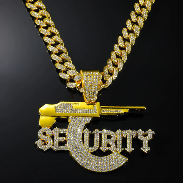 Jewelry Alloy Sniper Rifle Letter Pendant With Diamond And Geometric Pattern For Men Cuban Chain Style