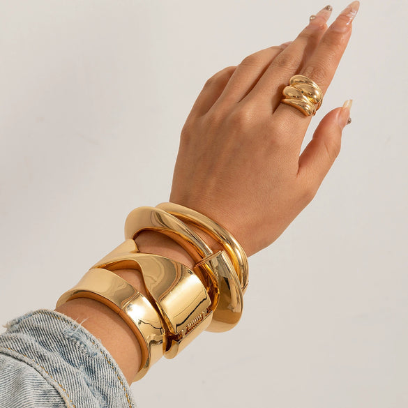 Jewelry Alloy Square Notch Irregular Exaggerated Design Electroplated Bracelet