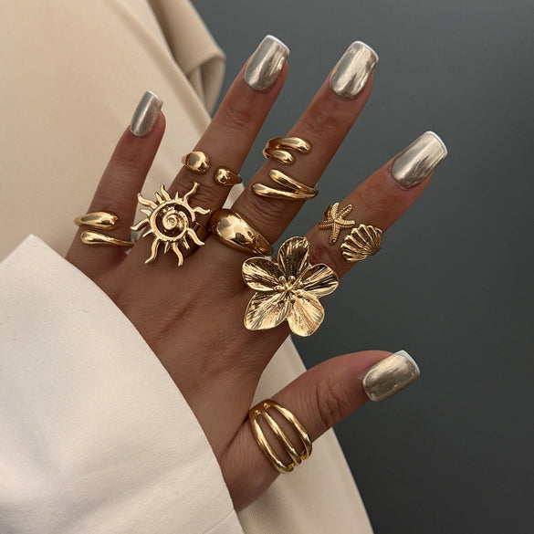 Jewelry Alloy Starfish Scallop Flower Open Ring Electroplating For Women