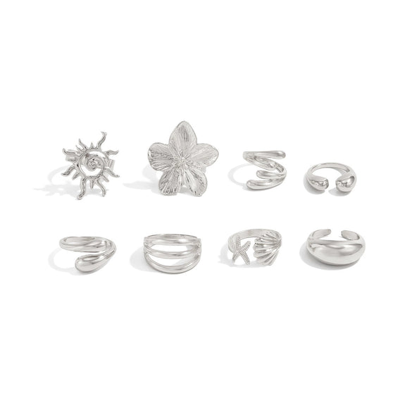 Jewelry Alloy Starfish Scallop Flower Open Ring Electroplating For Women