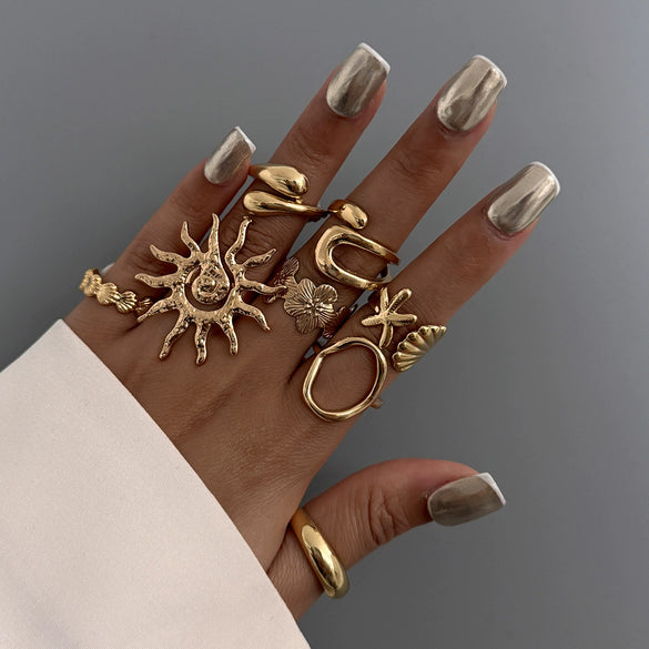 Jewelry Alloy Starfish Scallop Flower Open Ring Electroplating For Women