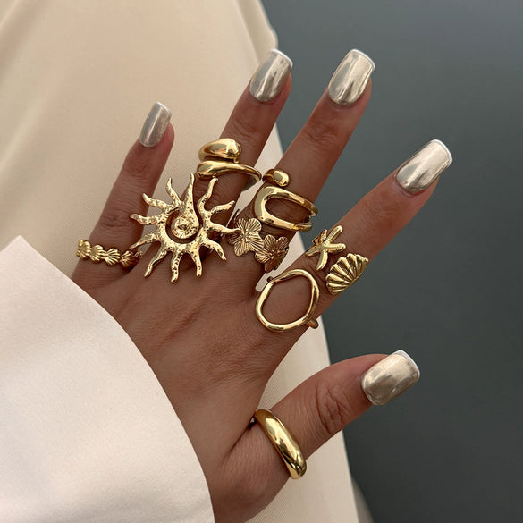 Jewelry Alloy Starfish Scallop Flower Open Ring Electroplating For Women