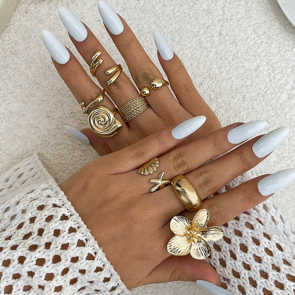 Jewelry Alloy Starfish Scallop Flower Open Ring Electroplating For Women