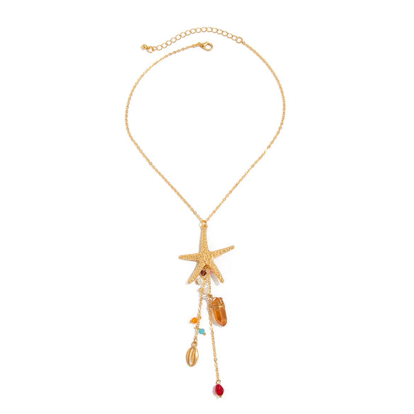 Jewelry Alloy Starfish Shell Pendant Necklace Set For Women Highend Animal Style Electroplated