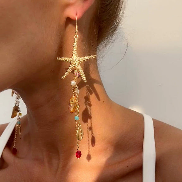 Jewelry Alloy Starfish Shell Pendant Necklace Set For Women Highend Animal Style Electroplated