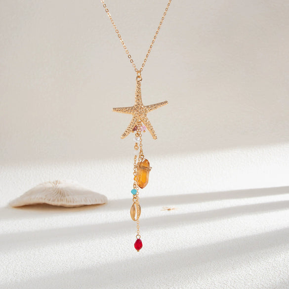 Jewelry Alloy Starfish Shell Pendant Necklace Set For Women Highend Animal Style Electroplated