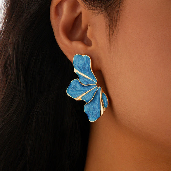 Jewelry Alloy Sweet Gradient Oil Drop Flower Electroplating Irregular Earrings