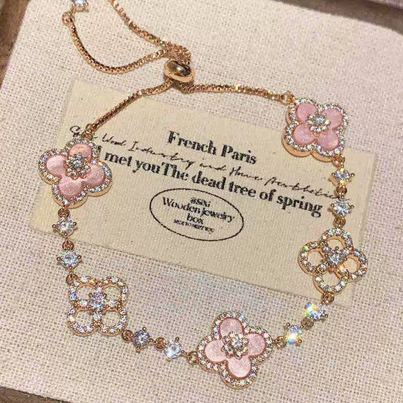 Jewelry Alloy Sweet Sakura Leaves Shaped Bracelet Microinlaid Zircon Set With Diamonds Fashion Style
