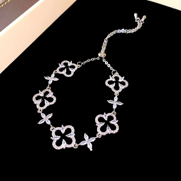 Jewelry Alloy Sweet Sakura Leaves Shaped Bracelet Microinlaid Zircon Set With Diamonds Fashion Style
