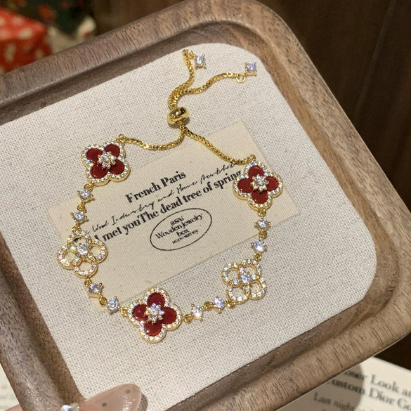 Jewelry Alloy Sweet Sakura Leaves Shaped Bracelet Microinlaid Zircon Set With Diamonds Fashion Style