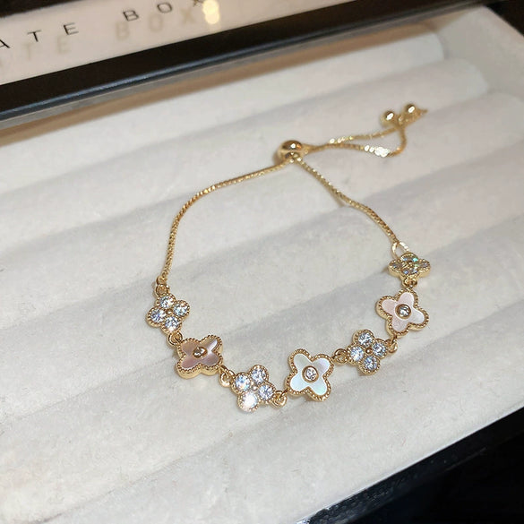 Jewelry Alloy Sweet Sakura Leaves Shaped Bracelet Microinlaid Zircon Set With Diamonds Fashion Style