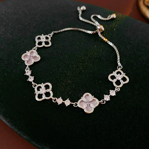 Jewelry Alloy Sweet Sakura Leaves Shaped Bracelet Microinlaid Zircon Set With Diamonds Fashion Style
