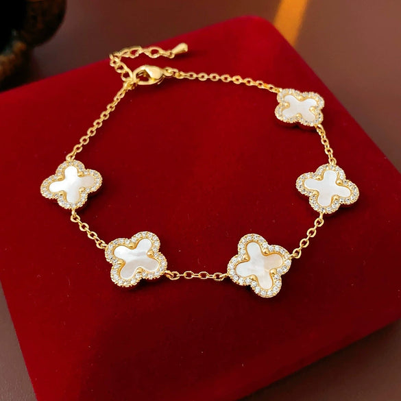 Jewelry Alloy Sweet Sakura Leaves Shaped Bracelet Microinlaid Zircon Set With Diamonds Fashion Style