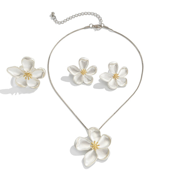 Jewelry Alloy Three Dimensional Flower Vintage Style Necklace And Earrings Set With Wax Thread Chain