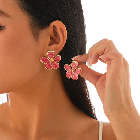 Jewelry Alloy Three Dimensional Flower Vintage Style Necklace And Earrings Set With Wax Thread Chain