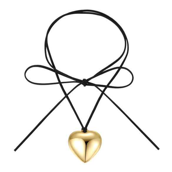 Jewelry Alloy Velvet Belt Geometric Heartshaped Pendant Necklace With Electroplating Treatment
