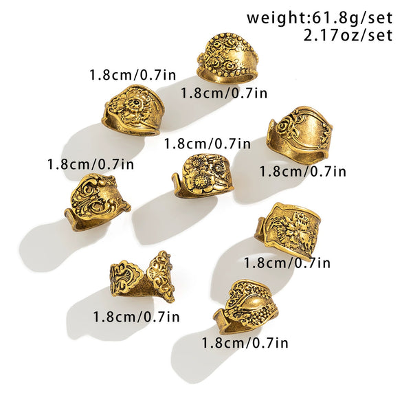 Jewelry Alloy Vintage Distressed Garland Flower Wave Pattern Open Ring Punk Style Women's