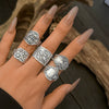 Jewelry Alloy Vintage Distressed Garland Flower Wave Pattern Open Ring Punk Style Women's