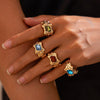 Jewelry Alloy Vintage Inlaid Gem Pleated Geometric Ring Electroplated