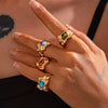 Jewelry Alloy Vintage Inlaid Gem Pleated Geometric Ring Electroplated