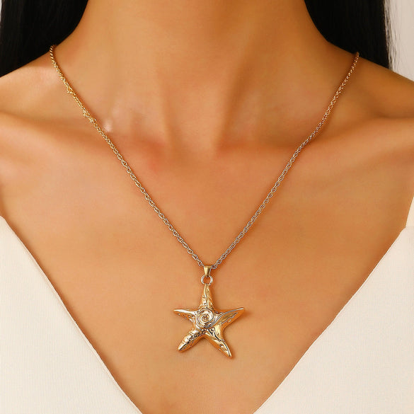 Jewelry Alloy Vintage Ocean Life Fivepointed Star Starfish Pendant Necklace Earring Ring Electroplating For Women