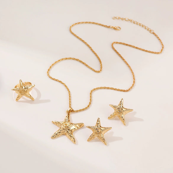 Jewelry Alloy Vintage Ocean Life Fivepointed Star Starfish Pendant Necklace Earring Ring Electroplating For Women