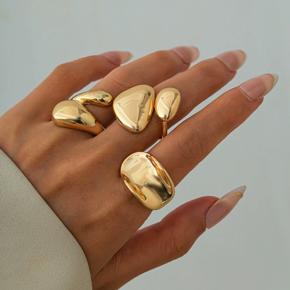 Jewelry Alloy Water Drop Hug Ring Geometric Pattern Electroplating Minimalist Style For Women