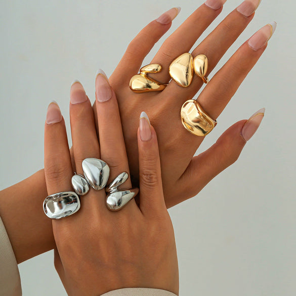 Jewelry Alloy Water Drop Hug Ring Geometric Pattern Electroplating Minimalist Style For Women
