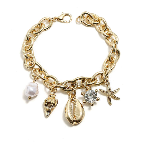 Jewelry Alloy Woven Bracelet With Shell Pattern And Rose Gold Electroplating For Women