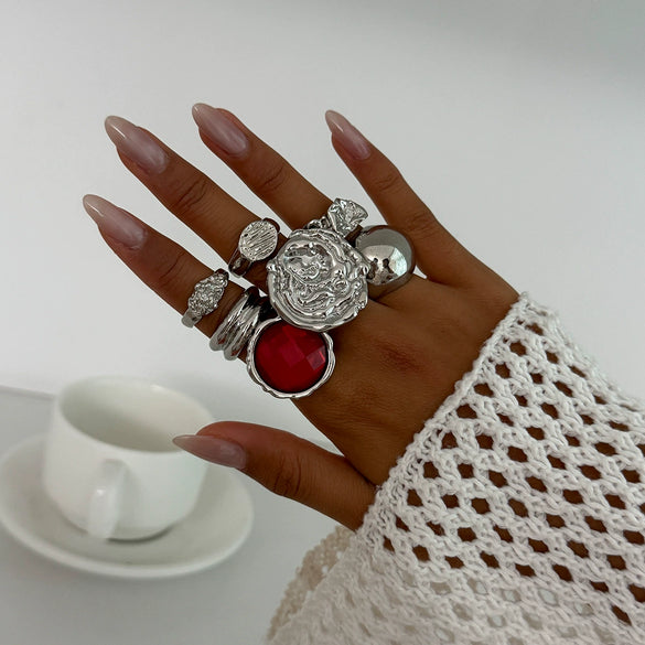 Jewelry Alloyacrylic Drill Geometric Style Electroplated Ring Set