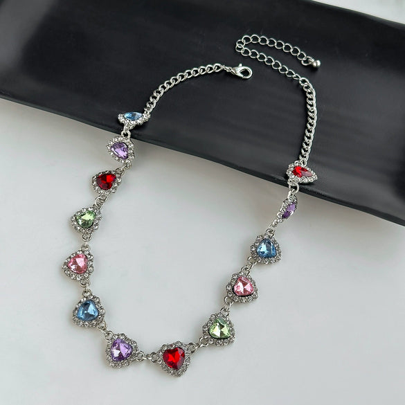 Jewelry Alloyacrylic Drill Heart Shape Electroplating Women's Clavicle Chain Necklace