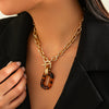Jewelry Aluminum Chain And Acrylic Geometric Irregular Leopard Buckle Clavicle Chain Electroplated For Women Highend