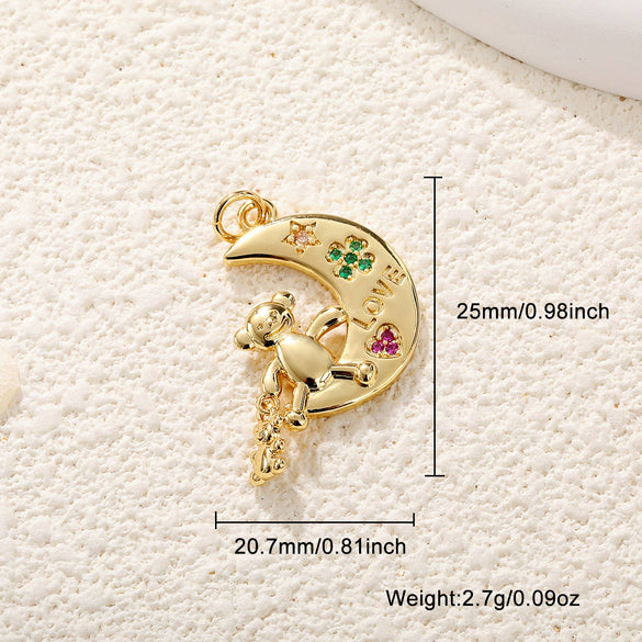 Jewelry Animal Copper Pendant Electroplated Bear Moon Mother And Son Crown