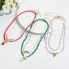 Jewelry Artificial Crystal Beaded Double Layer Necklace With Alloy Pendant Heart Shape Geometric Style Electroplating
