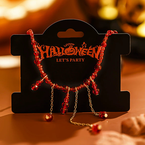 Jewelry Artificial Crystal Geometric Gothic Blood Dropping Tassel Clavicle Necklace For Women Electroplated