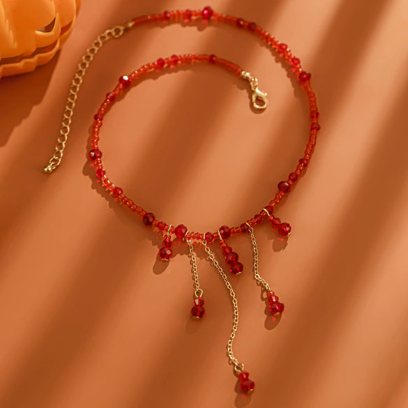 Jewelry Artificial Crystal Geometric Gothic Blood Dropping Tassel Clavicle Necklace For Women Electroplated