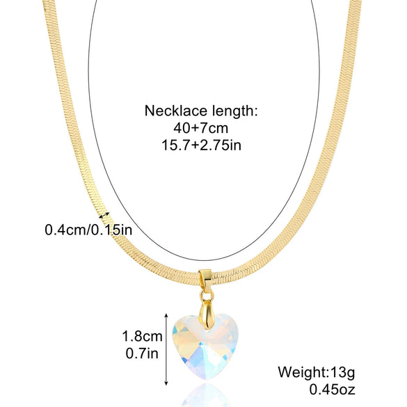Jewelry Artificial Crystal Heart Pendant Snake Bone Chain Electroplated Simple Style