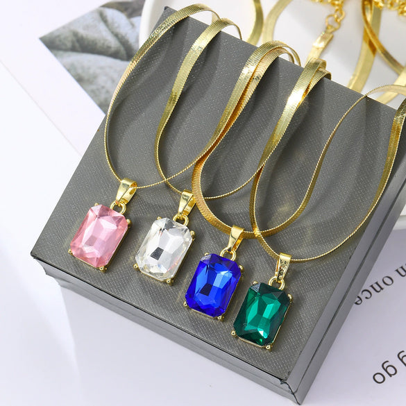 Jewelry Artificial Crystal Heart Pendant Snake Bone Chain Electroplated Simple Style